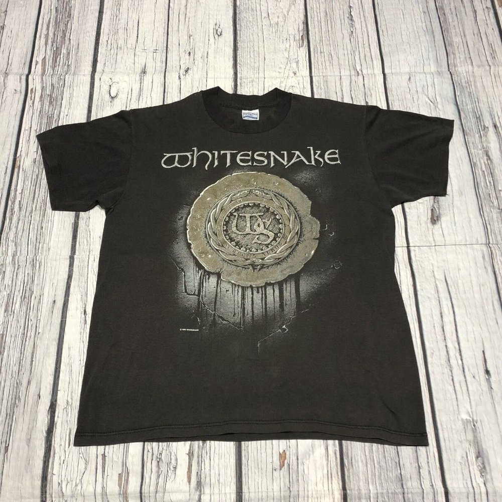 Vintage White Snake 1988 Tour Single Stitch Black T Shirt Double Sided Small/Med